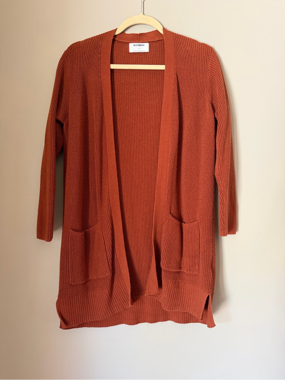 Old Navy Brick Orange Open-Front Ribbed Pocket Cardigan